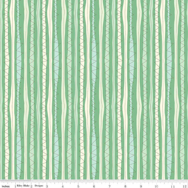 CLEARANCE Bumble and Bear Stripe C12678 Green - Riley Blake  - Stripes Striped Zig Zag - Quilting Cotton