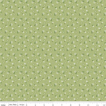SALE Calico Meadow Lettuce Green Floral Fabric - C12843 - Lori Holt Riley Blake Quilting Cotton Fabric