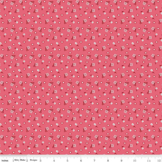 SALE Calico Meadow Tea Rose Pink Floral Fabric C12843 - Lori Holt Riley Blake Quilting Cotton Fabric