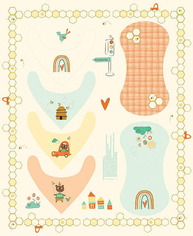 SALE Bumble and Bear Bibs and Burp Cloths Panel P12680 by Riley Blake Designs - Children's Baby Bears Bees - Quilting Cotton Fabric