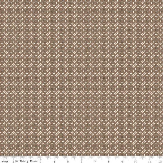 SALE Calico Daisy C12852 Chestnut - Riley Blake Designs - Lori Holt - Floral Plus-Shaped Flowers - Quilting Cotton Fabric