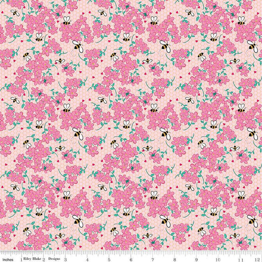 DEAL Mint for You Floral SC12761 Blush SPARKLE - Riley Blake - Valentine's Bees Hearts Flowers Antique Gold SPARKLE - Quilting Cotton Fabric