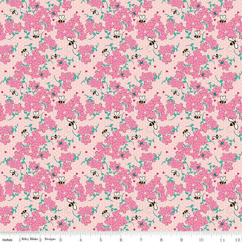 SALE Mint for You Floral SC12761 Blush SPARKLE - Riley Blake - Valentine's Bees Hearts Flowers Antique Gold SPARKLE - Quilting Cotton Fabric