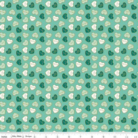 SALE Mint for You Conversation Hearts SC12762 Sea Glass SPARKLE - Riley Blake - Valentine's Antique Gold SPARKLE - Quilting Cotton Fabric