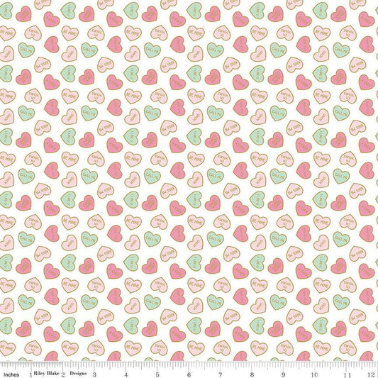 SALE Mint for You Conversation Hearts SC12762 White SPARKLE - Riley Blake - Valentine's Antique Gold SPARKLE - Quilting Cotton Fabric