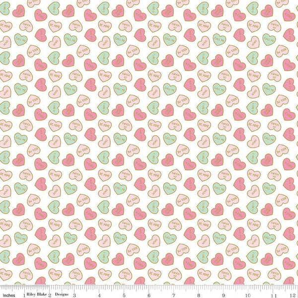 SALE Mint for You Conversation Hearts SC12762 White SPARKLE - Riley Blake - Valentine's Antique Gold SPARKLE - Quilting Cotton Fabric