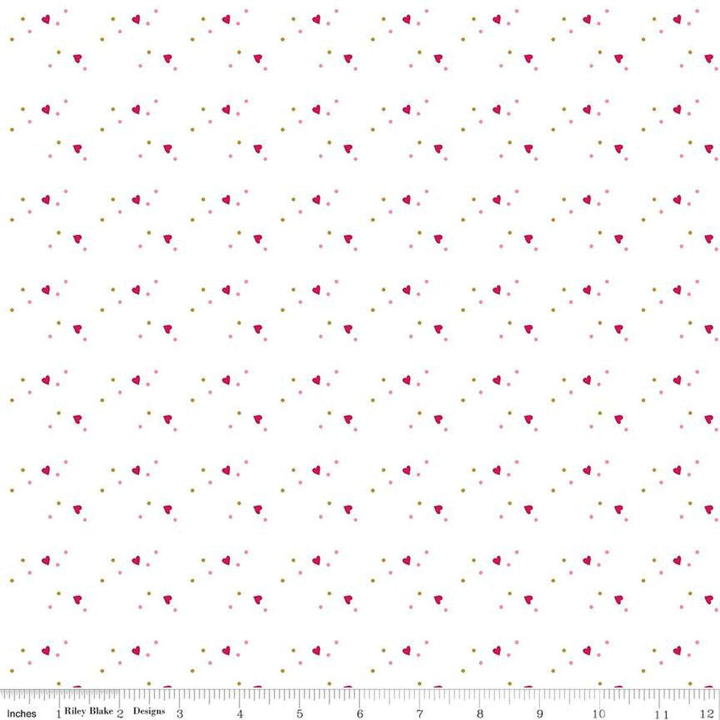 Mint for You Sprinkle Hearts SC12764 White SPARKLE - Riley Blake Designs - Valentine's Antique Gold SPARKLE - Quilting Cotton Fabric