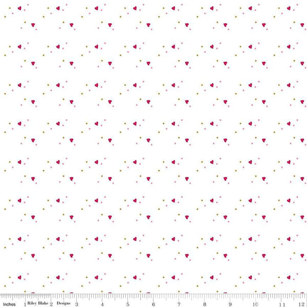 SALE Mint for You Sprinkle Hearts SC12764 White SPARKLE - Riley Blake Designs - Valentine's Antique Gold SPARKLE - Quilting Cotton Fabric