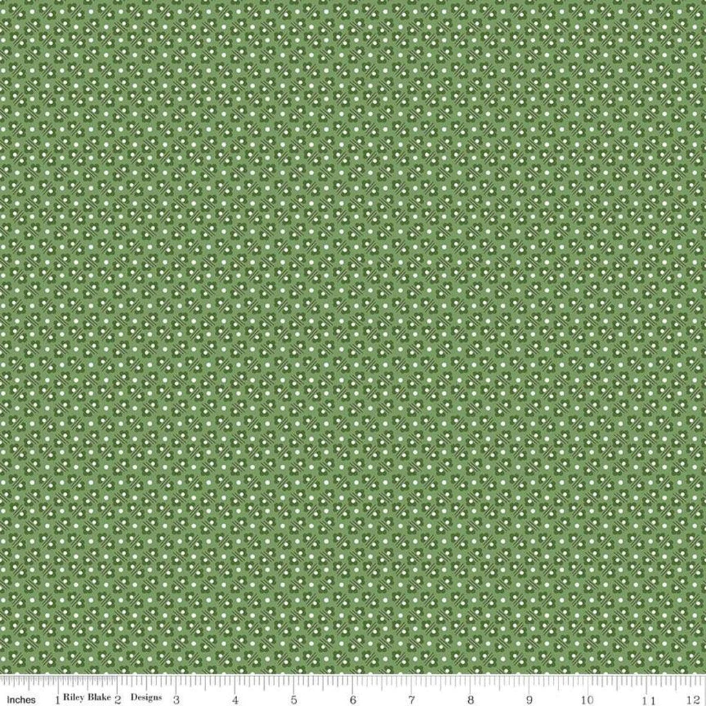 Calico Flowerbed C12853 Basil - Riley Blake Designs - Lori Holt - Floral Flowers Geometric - Quilting Cotton Fabric