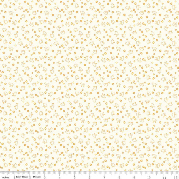 SALE Calico Chicks on Cloud C12858 Daisy - Riley Blake Designs - Lori Holt - Flowers Birds on Cloud White - Quilting Cotton Fabric