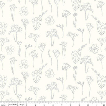 SALE South Hill Freesias C12661 Cream - Riley Blake Designs - Floral Line-Drawn Flowers - Quilting Cotton Fabric