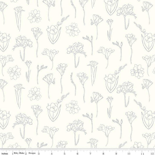 SALE South Hill Freesias C12661 Cream - Riley Blake Designs - Floral Line-Drawn Flowers - Quilting Cotton Fabric