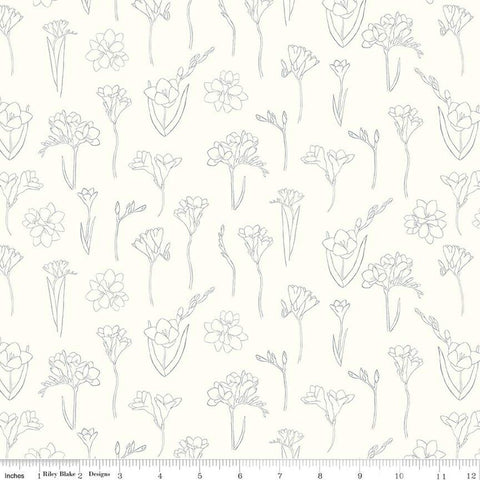 South Hill Freesias C12661 Cream - Riley Blake Designs - Floral Line-Drawn Flowers - Quilting Cotton Fabric