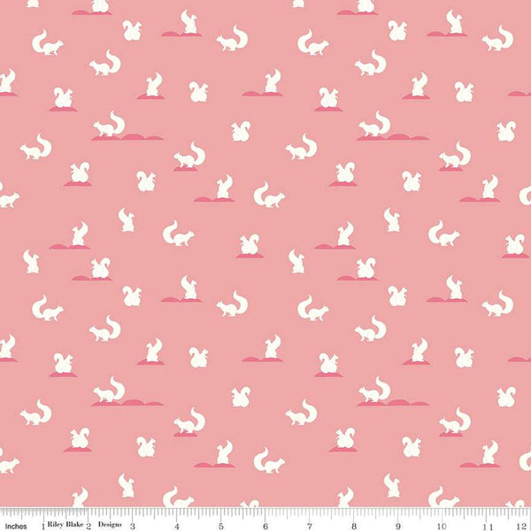 South Hill Yard Friends C12663 Rose Pink - Riley Blake Designs - Animals White Squirrels Squirrel - Quilting Cotton Fabric