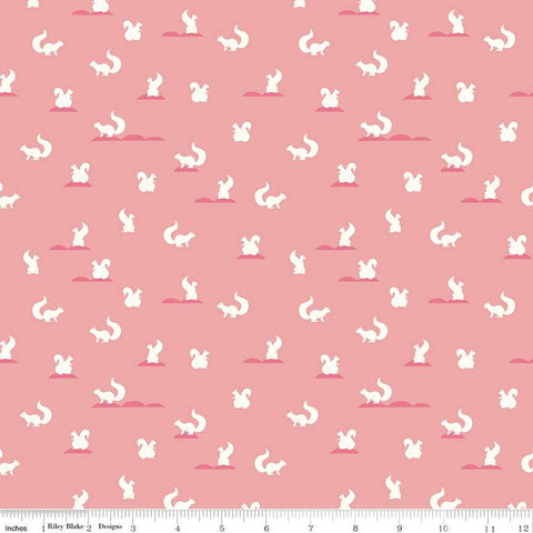 South Hill Yard Friends C12663 Rose Pink - Riley Blake Designs - Animals White Squirrels Squirrel - Quilting Cotton Fabric