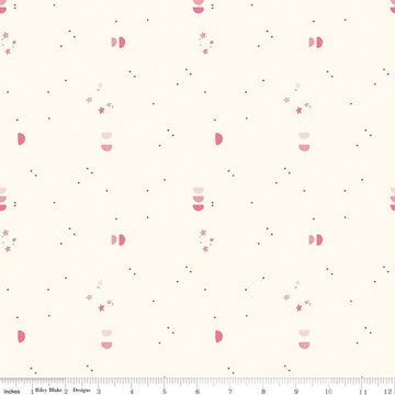 Fat Quarter End of Bolt - SALE South Hill Confetti Sky C12666 Cream - Riley Blake Designs - Semi-Circles Stars Dots - Quilting Cotton Fabric