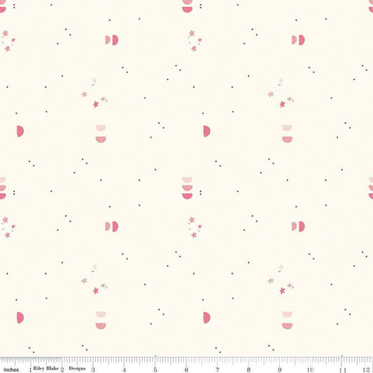 Fat Quarter End of Bolt - SALE South Hill Confetti Sky C12666 Cream - Riley Blake Designs - Semi-Circles Stars Dots - Quilting Cotton Fabric