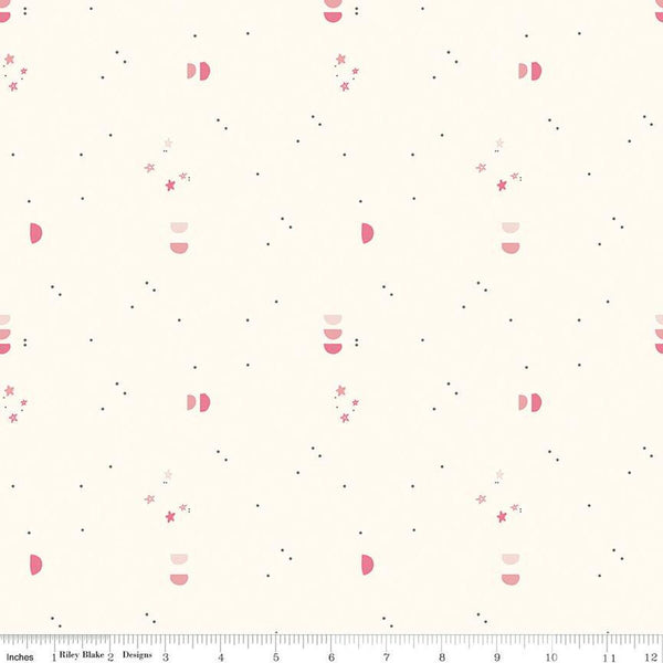 SALE South Hill Confetti Sky C12666 Cream - Riley Blake Designs - Semi-Circles Stars Dots - Quilting Cotton Fabric