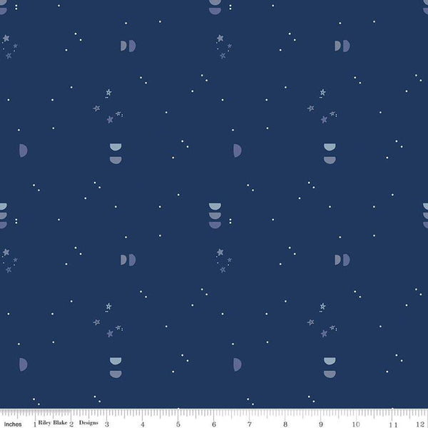 SALE South Hill Confetti Sky C12666 Navy - Riley Blake Designs - Semi-Circles Stars Dots - Quilting Cotton Fabric