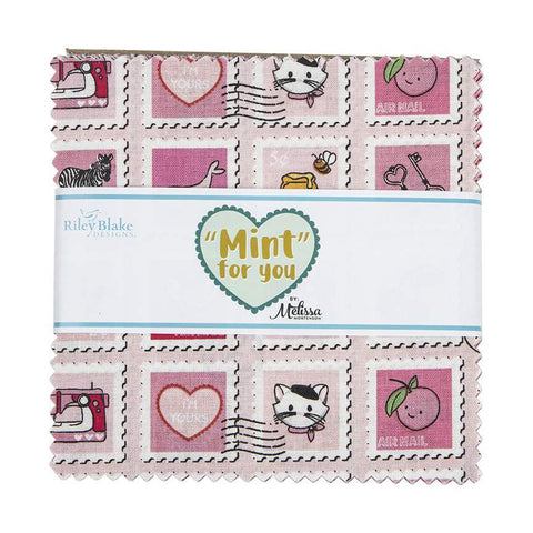 Mint for You Charm Pack 5 Inch Stacker Bundle - Riley Blake Designs - 42 piece Precut Pre cut - Valentine's - Quilting Cotton Fabric