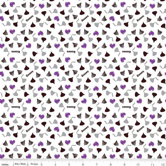 DEAL Celebrate with Hershey Valentine's Day Kisses & Hearts SC12805 White SPARKLE - Riley Blake Designs - Silver SPARKLE - Quilting Cotton