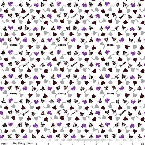 SALE Celebrate with Hershey Valentine's Day Kisses and Hearts SC12805 White SPARKLE - Riley Blake Designs - Silver SPARKLE - Quilting Cotton