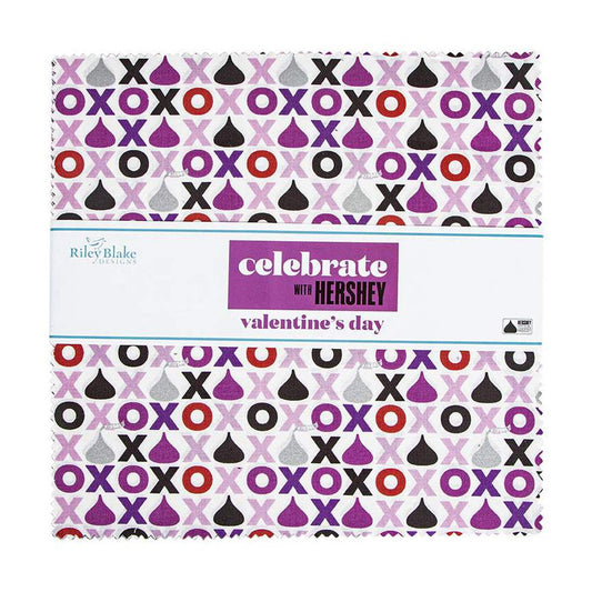 DEAL Celebrate with Hershey Valentine's Day Layer Cake 10" Stacker Bundle - Riley Blake - 42-Piece Precut  - Quilting Cotton Fabric