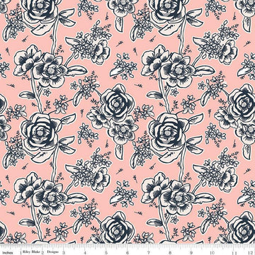 SALE Ciao Bella Floral C12771 Blush - Riley Blake Designs - Flowers - Quilting Cotton Fabric