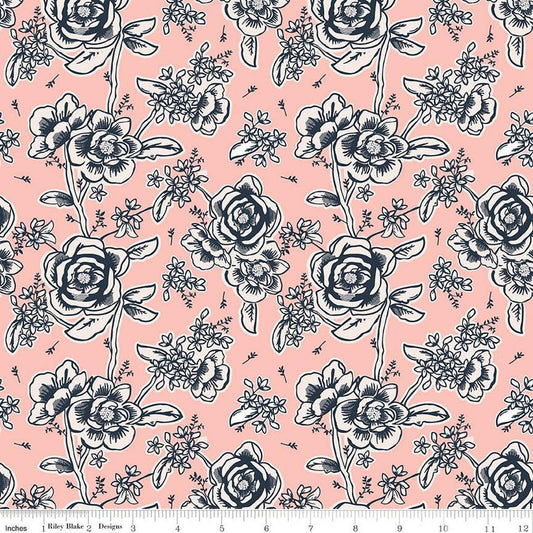 SALE Ciao Bella Floral C12771 Blush - Riley Blake Designs - Flowers - Quilting Cotton Fabric