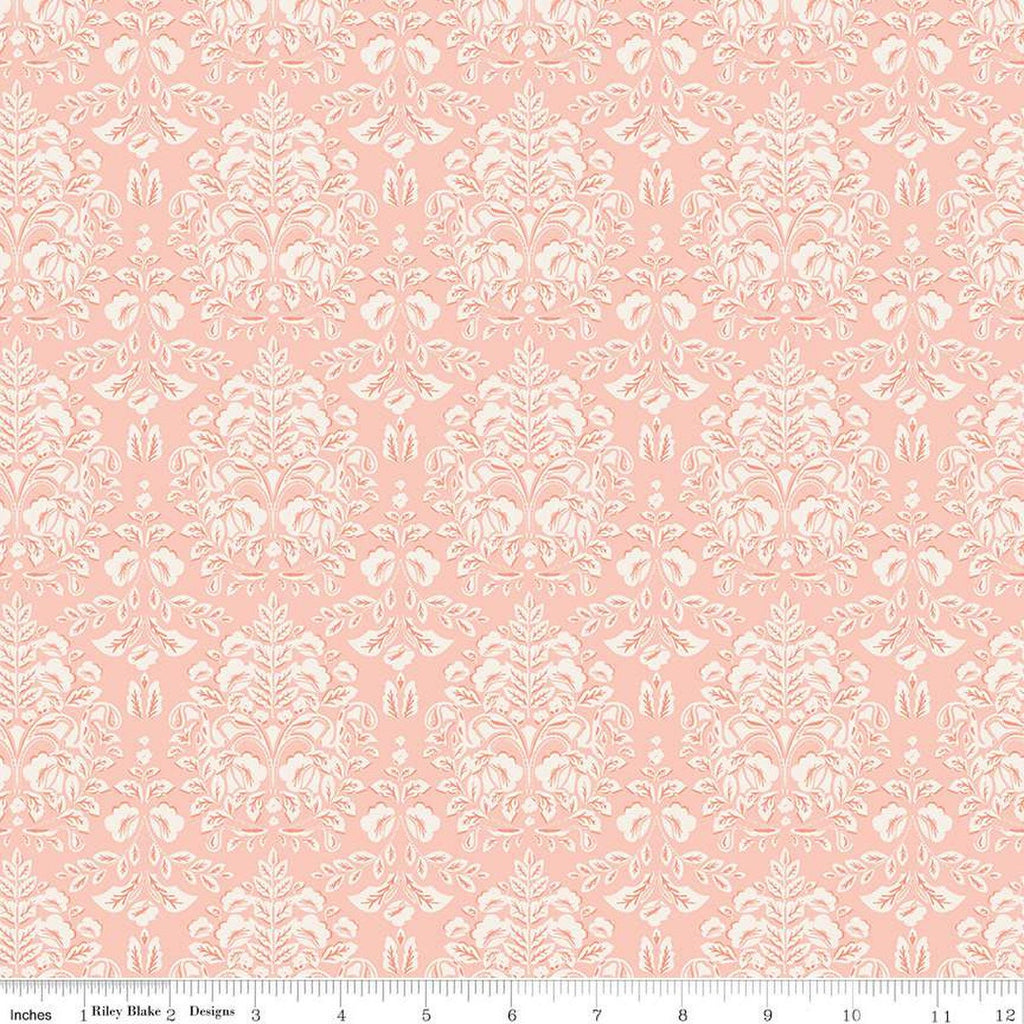 CLEARANCE Ciao Bella Damask C12772 Blush by Riley Blake - Leaf Leaves - Quilting Cotton Fabric
