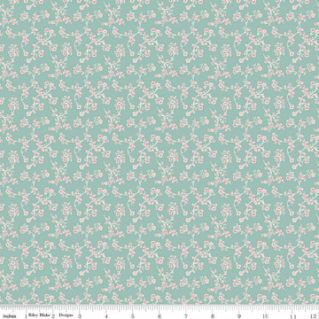 SALE 29" End of Bolt - Ciao Bella Vines C12773 Seafoam by Riley Blake Designs - Floral Flowers Leaves - Quilting Cotton Fabric