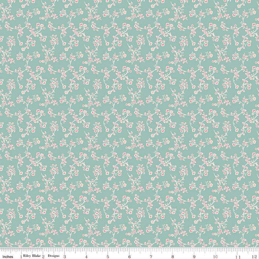 SALE 29" End of Bolt - Ciao Bella Vines C12773 Seafoam by Riley Blake Designs - Floral Flowers Leaves - Quilting Cotton Fabric