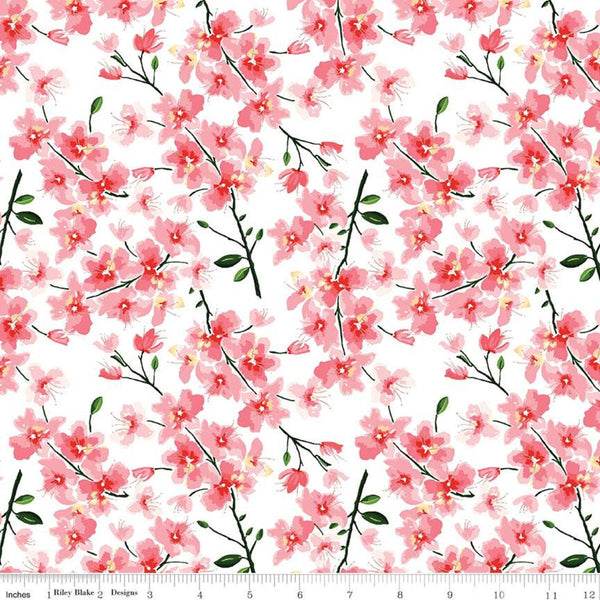 30" End of Bolt - SALE Mon Cheri Branches C12651 White - Riley Blake Designs - Floral Flowers Leaves - Quilting Cotton Fabric