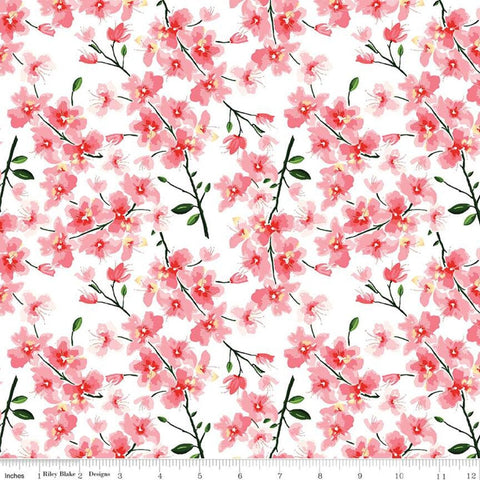 SALE Mon Cheri Branches C12651 White - Riley Blake Designs - Floral Flowers Leaves - Quilting Cotton Fabric