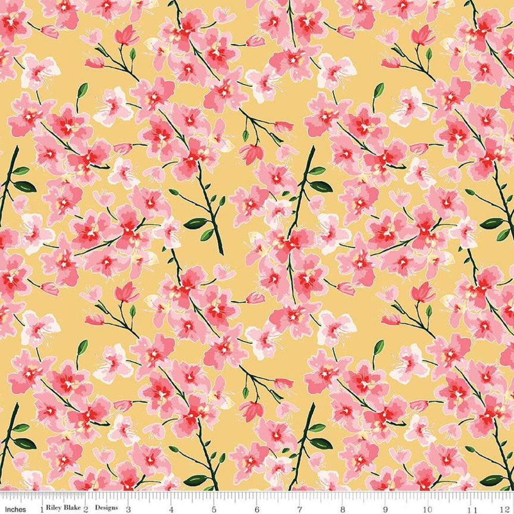 SALE Mon Cheri Branches C12651 Yellow - Riley Blake Designs - Floral Flowers Leaves - Quilting Cotton Fabric