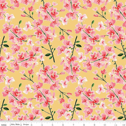 SALE Mon Cheri Branches C12651 Yellow - Riley Blake Designs - Floral Flowers Leaves - Quilting Cotton Fabric