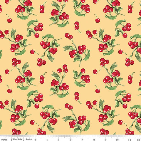 SALE Mon Cheri Cherries C12654 Yellow - Riley Blake Designs - Cherry Branches - Quilting Cotton Fabric