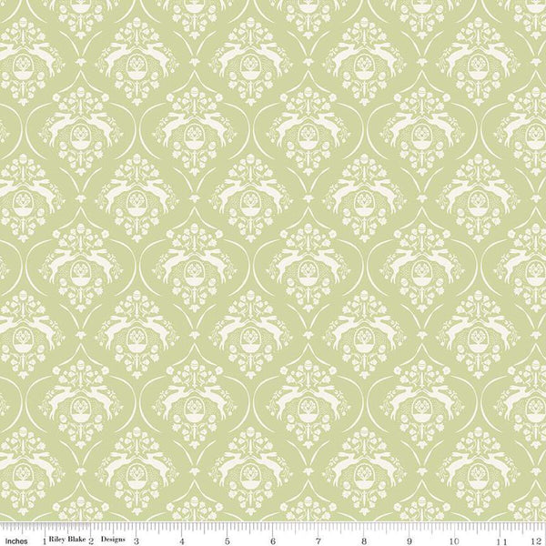 SALE Springtime Damask C12811 Fern by Riley Blake Designs - Flowers Rabbits Eggs Baskets Easter - Quilting Cotton Fabric