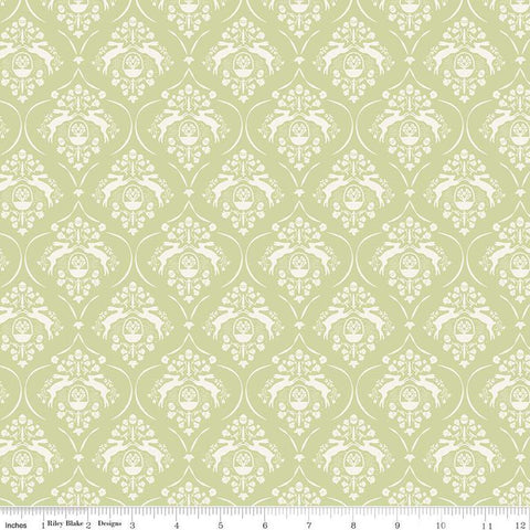 SALE Springtime Damask C12811 Fern by Riley Blake Designs - Flowers Rabbits Eggs Baskets Easter - Quilting Cotton Fabric