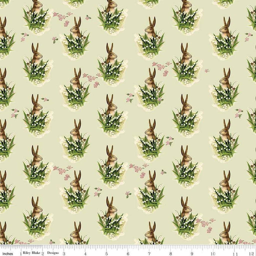 SALE Springtime Bunnies CD12812 Fern - Riley Blake Designs - DIGITALLY PRINTED Rabbits Flowers Easter - Quilting Cotton