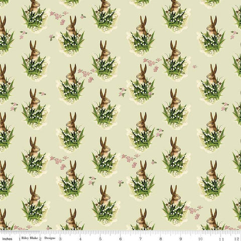 SALE Springtime Bunnies CD12812 Fern - Riley Blake Designs - DIGITALLY PRINTED Rabbits Flowers Easter - Quilting Cotton
