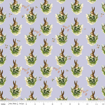 CLEARANCE Springtime Bunnies CD12812 Lilac - Riley Blake Designs - DIGITALLY PRINTED Rabbits Flowers Easter - Quilting Cotton