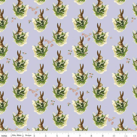 CLEARANCE Springtime Bunnies CD12812 Lilac - Riley Blake Designs - DIGITALLY PRINTED Rabbits Flowers Easter - Quilting Cotton