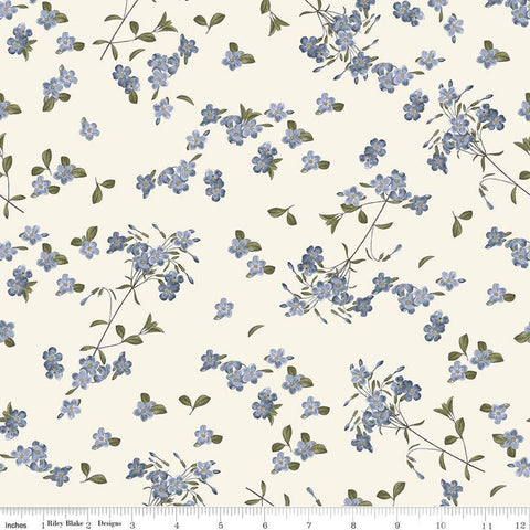 32" End of Bolt - Springtime Blossoms C12813 Lilac by Riley Blake Designs - Flowers Leaves Floral Purple Cream - Quilting Cotton Fabric
