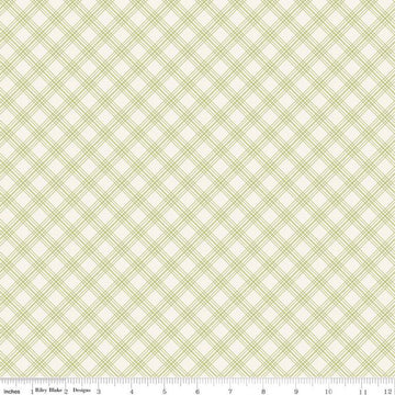 SALE Springtime Plaid C12815 Fern - Riley Blake Designs - Diagonal Green Cream - Quilting Cotton Fabric