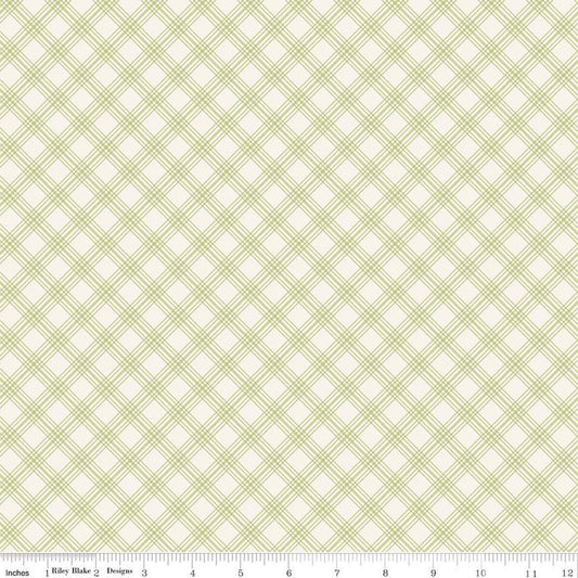 DEAL Springtime Plaid C12815 Fern - Riley Blake Designs - Diagonal Green Cream - Quilting Cotton Fabric