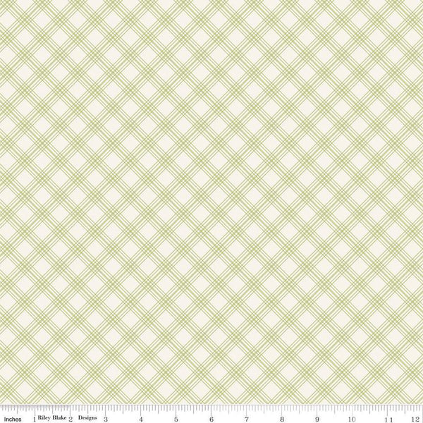 SALE Springtime Plaid C12815 Fern by Riley Blake Designs - Diagonal Green Cream - Quilting Cotton Fabric