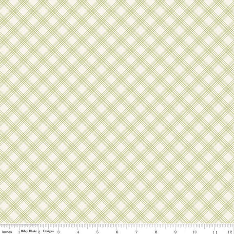 Springtime Plaid C12815 Fern by Riley Blake Designs - Diagonal Green Cream - Quilting Cotton Fabric