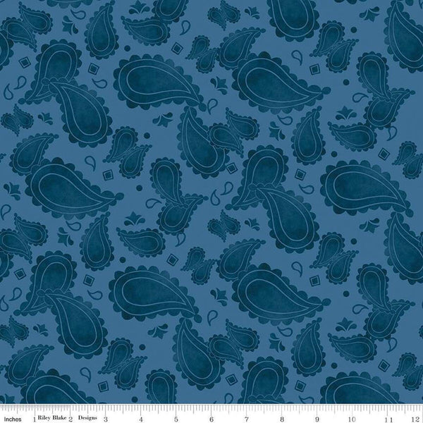 SALE Ride the Range Paisley C12742 Denim - Riley Blake Designs - Tone-on-Tone Paisleys - Quilting Cotton Fabric