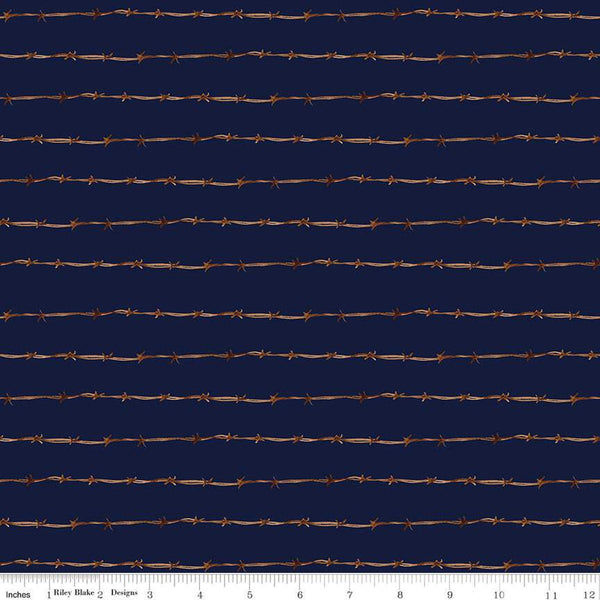 SALE Ride the Range Fence C12743 Navy - Riley Blake Designs - Barbed Wire - Quilting Cotton Fabric